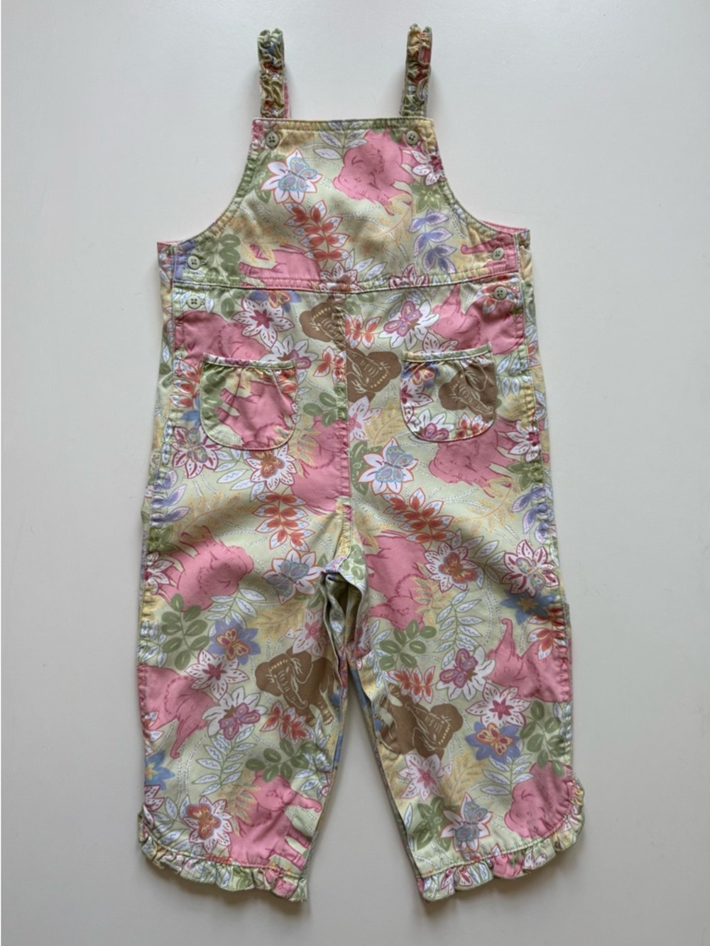 VINTAGE Talbots Kids Baby Girl Floral Elephant Overalls - Size 18M